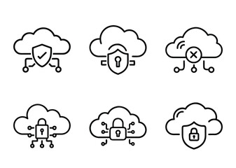 Fototapeta premium Cloud computing security icons set representing secure and vulnerable systems