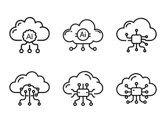 Obraz premium Cloud Computing Icons Representing Artificial Intelligence and Network Technology in the Cloud