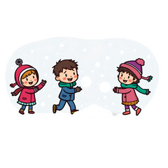 Happy Children Playing Snow Fight in Winter Illustration