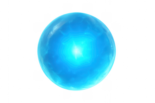Glowing blue transparent energy sphere with central light - Powered by Adobe