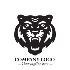 Powerful Head of Tiger Logo Symbol in Black on White Background with Bold Modern Minimalist Design