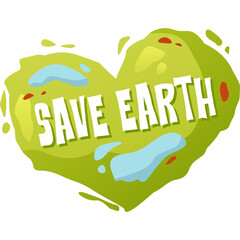 Green Heart Shaped Illustration With Save Earth Text And Blue Water Splashes And Red Dots On White Background