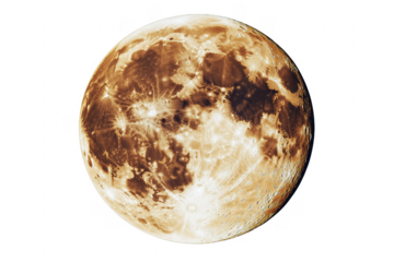 Golden celestial orb with craters isolated on a transparent background