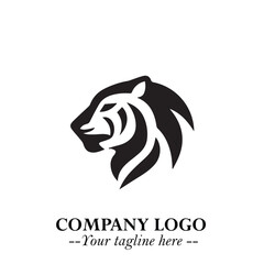 Powerful Head of Tiger Logo Symbol in Black on White Background with Bold Modern Minimalist Design