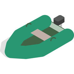 Green Inflatable Boat With Dark Grey Motor And Tan Seat On A Transparent Background