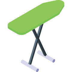 Green Ironing Board With Silver Legs And White Foot Rests On Transparent Background Isolated Flat Design