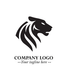 Powerful Head of Tiger Logo Symbol in Black on White Background with Bold Modern Minimalist Design