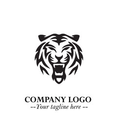 Powerful Head of Tiger Logo Symbol in Black on White Background with Bold Modern Minimalist Design