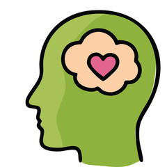 Green Head Profile Silhouette with Pink Heart Inside a Thought Cloud Against a Transparent Background Representing Love And Care