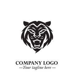 Powerful Head of Tiger Logo Symbol in Black on White Background with Bold Modern Minimalist Design