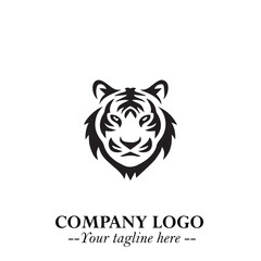 Powerful Head of Tiger Logo Symbol in Black on White Background with Bold Modern Minimalist Design