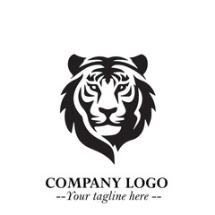 Powerful Head of Tiger Logo Symbol in Black on White Background with Bold Modern Minimalist Design