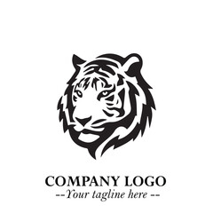 Powerful Head of Tiger Logo Symbol in Black on White Background with Bold Modern Minimalist Design