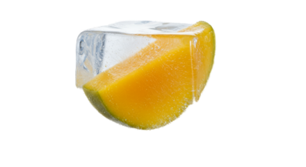 Frozen Mango Slice in Ice Cube with Glitter Particles