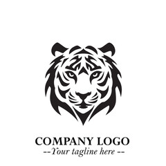 Powerful Head of Tiger Logo Symbol in Black on White Background with Bold Modern Minimalist Design