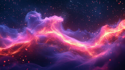 Floating glowing energy strands twist and flow in hyperrealistic detail, radiating vibrant light. The scene symbolizes dynamic energy, movement, and the intangible beauty of luminous, ethereal forces.