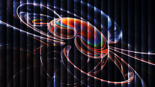 Abstract multicolored ribbon design with a dark background, creating a visually striking and dynamic composition