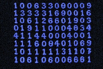Grid of glowing blue numbers against a speckled dark background