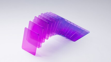 Abstract Gradient Structure: A visually captivating display of abstract forms and gradients, where translucent panels in shades of purple interlock and form a fluid.