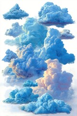 Varied, airy blue clouds stacked on a clean white backdrop