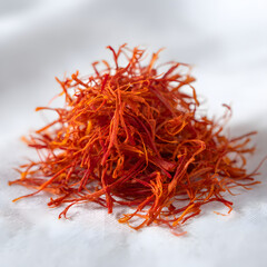 Delicate Macro Shot of Vibrant Saffron Threads Showcasing Their Rich Color and Texture