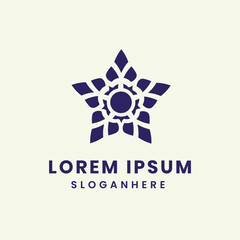 Abstract geometric star logo design with central circle and text placeholder