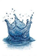 Water crown splash with droplets isolated on white
