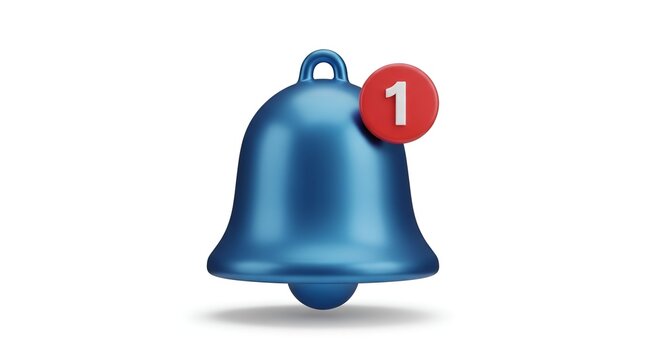 Vibrant blue notification bell icon with a number one alert bubble indicator - Powered by Adobe