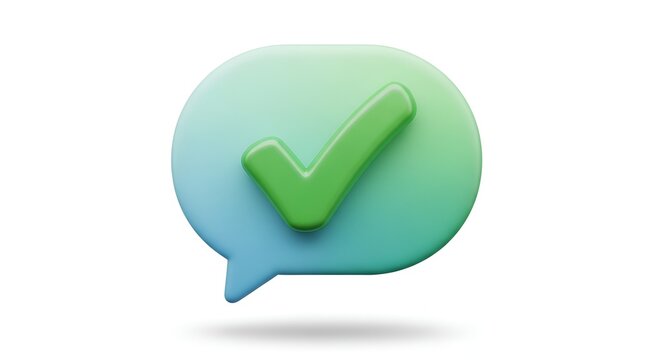 Green check mark on a speech bubble icon, a symbol of successful communication