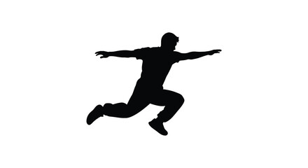 Dynamic silhouette of a man in mid air jump with arms outstretched in a playful pose silhouette