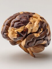 Carved brain replica. Wood grain details and patterns