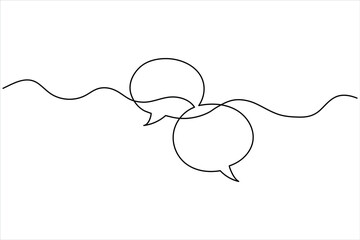 One continuous line drawing of two overlapping speech bubbles on a white background