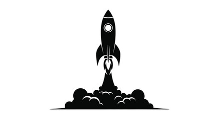 Powerful rocket launching into the sky with a dramatic plume of smoke and fire a striking silhouette