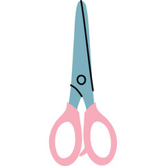 A light blue and pink pair of scissors on a white background