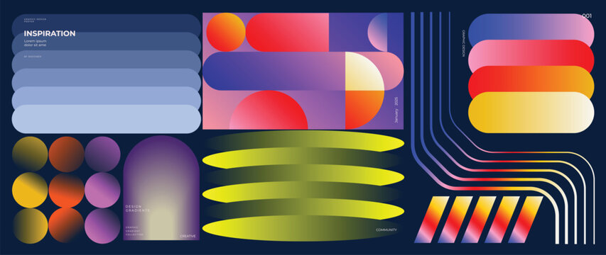 Modern futuristic gradient background vector set.Cover template with vibrant geometric in different shape. Ideal design for social media, cover, banner, wallpaper, promotion, ads.