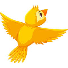 Cartoon Yellow Bird In Flight With Open Wings And Tail Feathers Detailed Vector Art