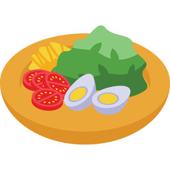 A Healthy Salad Dish Featuring Sliced Tomatoes Boiled Eggs And Green Lettuce With A Yellow Plate On A Transparent Background