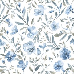 Obraz premium Seamless Soft Blue Floral Watercolor Pattern – Gentle Botanical Background