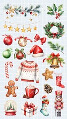 Naklejka na ściany i meble watercolor Christmas design element set