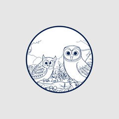 Fototapeta premium Wise Owl Perched on Branch Illustration
