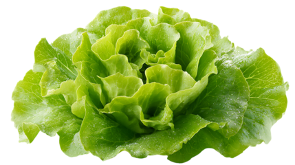 Fresh butter lettuce head with water droplets on transparent background, vibrant and healthy
