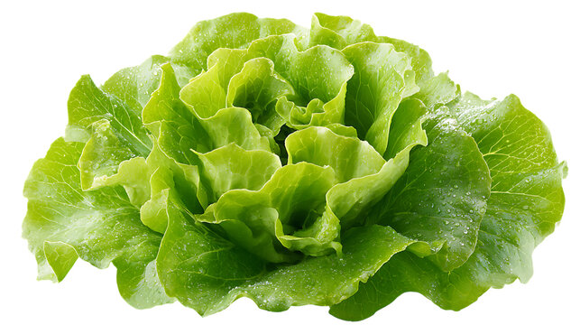 Fresh butter lettuce head with water droplets on transparent background, vibrant and healthy