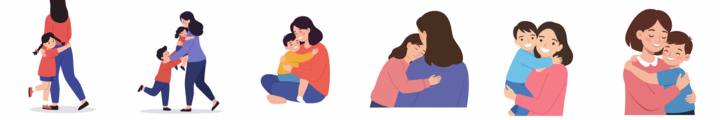 Modern Flat Illustration Mother with Child Moments and Affection Collection