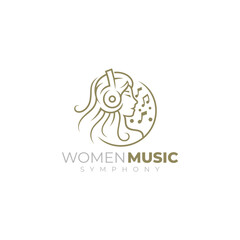 Karaoke logo, logo of a beautiful girl enjoying listening to music