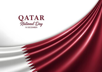 Elegant qatar national day celebration with flowing flag and text