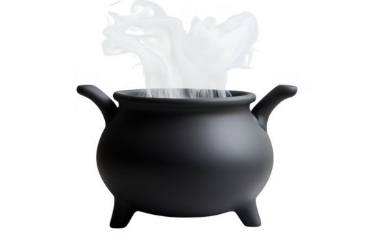 Black cauldron with white smoke isolated on a transparent background - Powered by Adobe