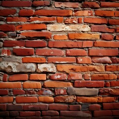 Fototapeta premium Close-up of a weathered red brick wall, showing textures and imperfections