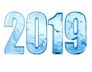 Frosted blue "2019" numeral set against a black background, suggesting a cold or wintry theme
