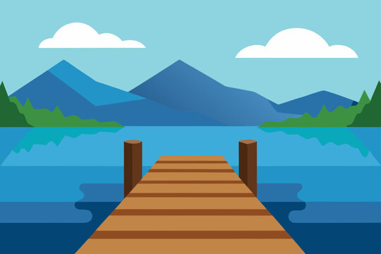 Wooden Dock By Lake Background Illustration