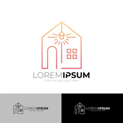 Building logo, logo of a house and all its furniture, line style